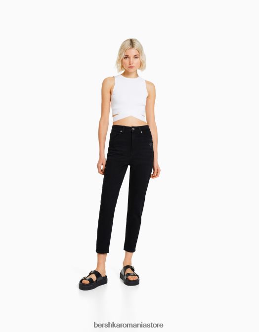 Bershka femei blugi mom slim comfort fit negru Z86D1519 îmbrăcăminte