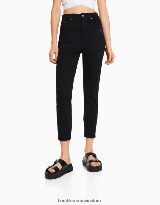Bershka femei blugi mom slim comfort fit negru Z86D1519 îmbrăcăminte