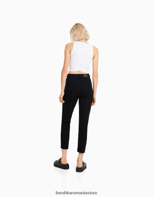 Bershka femei blugi mom slim comfort fit negru Z86D1519 îmbrăcăminte