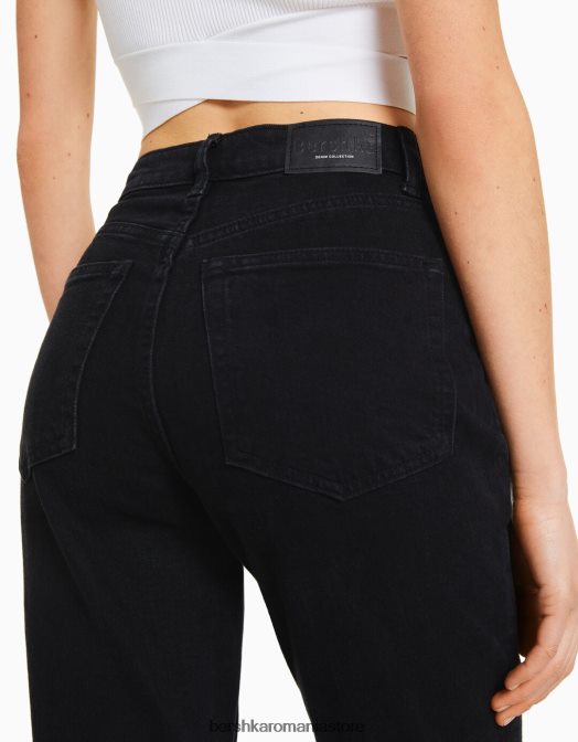 Bershka femei blugi mom slim comfort fit negru Z86D1519 îmbrăcăminte