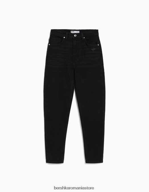 Bershka femei blugi mom slim comfort fit negru Z86D1519 îmbrăcăminte