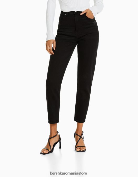 Bershka femei blugi mom slim comfort fit negru Z86D1986 îmbrăcăminte