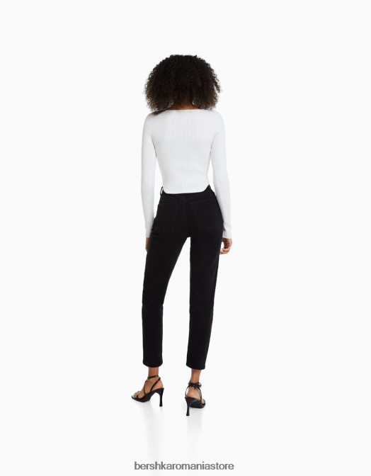 Bershka femei blugi mom slim comfort fit negru Z86D1986 îmbrăcăminte