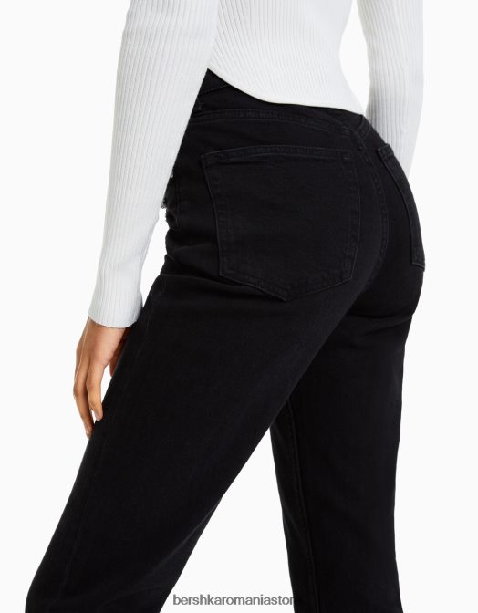 Bershka femei blugi mom slim comfort fit negru Z86D1986 îmbrăcăminte