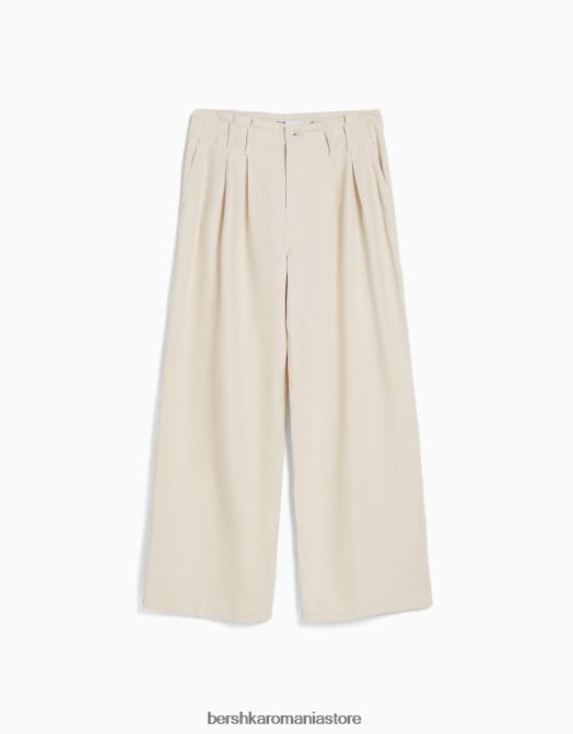 Bershka femei blugi plisați cu picioare largi cremă Z86D1537 îmbrăcăminte