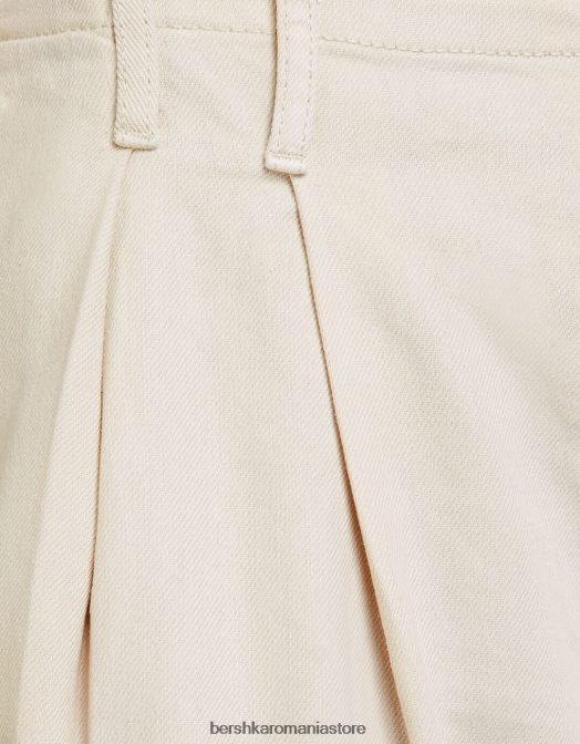 Bershka femei blugi plisați cu picioare largi cremă Z86D1537 îmbrăcăminte