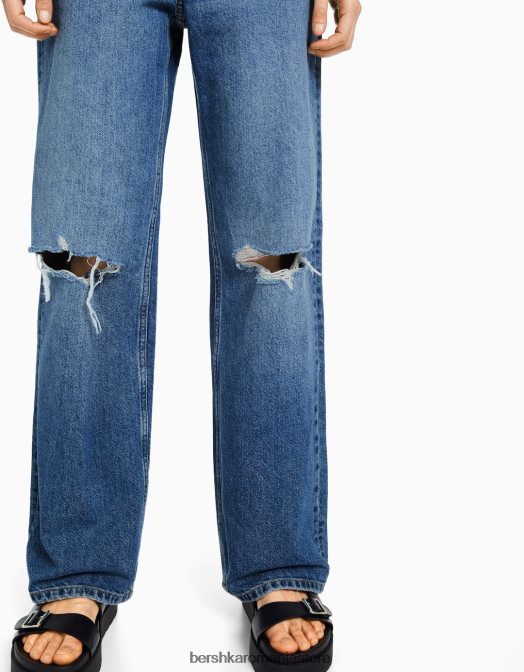 Bershka femei blugi rupti cu picioare largi din anii \'90 albastru Z86D1560 îmbrăcăminte