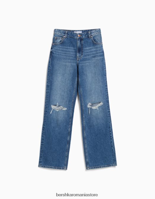 Bershka femei blugi rupti cu picioare largi din anii \'90 albastru Z86D1560 îmbrăcăminte