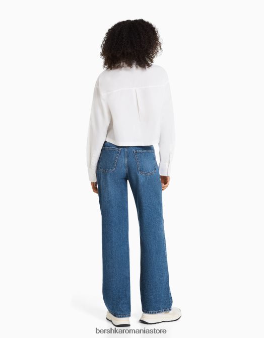 Bershka femei blugi rupti cu picioare largi din anii \'90 albastru Z86D1605 îmbrăcăminte