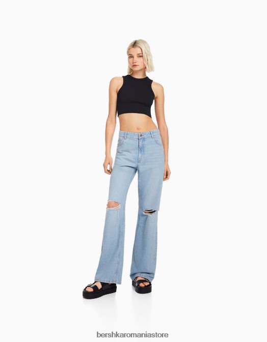 Bershka femei blugi rupti cu picioare largi din anii \'90 albastru deschis Z86D1559 îmbrăcăminte