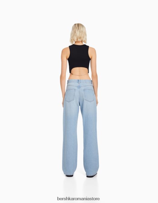 Bershka femei blugi rupti cu picioare largi din anii \'90 albastru deschis Z86D1559 îmbrăcăminte