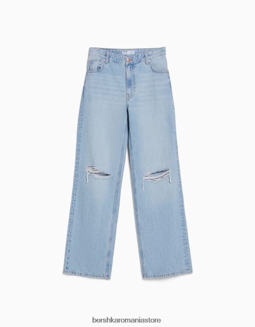 Bershka femei blugi rupti cu picioare largi din anii \'90 albastru deschis Z86D1559 îmbrăcăminte