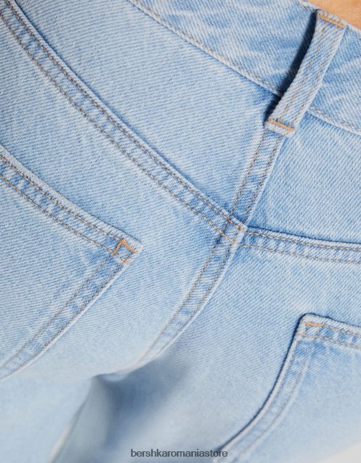 Bershka femei blugi rupti cu picioare largi din anii \'90 albastru deschis Z86D1559 îmbrăcăminte