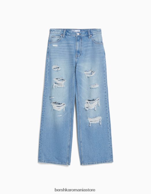 Bershka femei blugi rupti cu picioare largi din anii \'90 albastru deschis Z86D1583 îmbrăcăminte