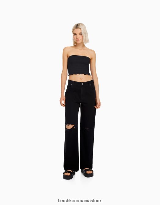 Bershka femei blugi rupti cu picioare largi din anii \'90 negru Z86D1526 îmbrăcăminte