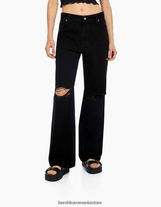 Bershka femei blugi rupti cu picioare largi din anii \'90 negru Z86D1526 îmbrăcăminte