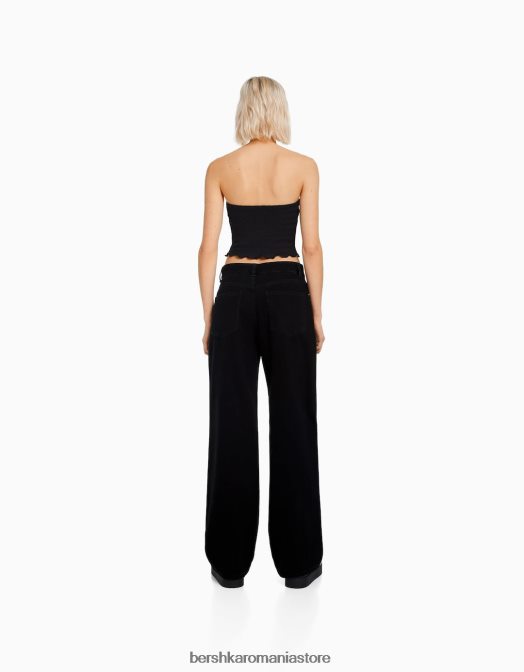 Bershka femei blugi rupti cu picioare largi din anii \'90 negru Z86D1526 îmbrăcăminte