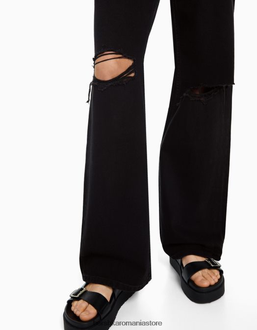 Bershka femei blugi rupti cu picioare largi din anii \'90 negru Z86D1526 îmbrăcăminte