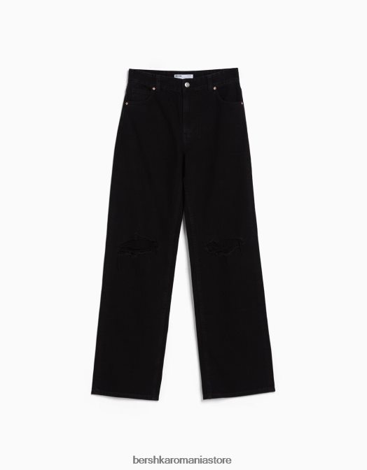 Bershka femei blugi rupti cu picioare largi din anii \'90 negru Z86D1526 îmbrăcăminte
