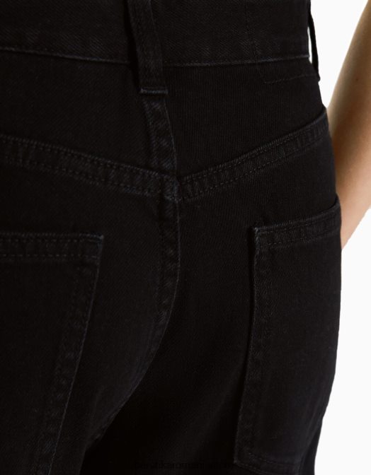 Bershka femei blugi rupti cu picioare largi din anii \'90 negru Z86D1526 îmbrăcăminte