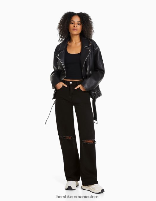 Bershka femei blugi rupti cu picioare largi din anii '90 negru Z86D1604 îmbrăcăminte