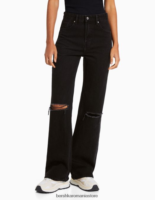 Bershka femei blugi rupti cu picioare largi din anii \'90 negru Z86D1604 îmbrăcăminte