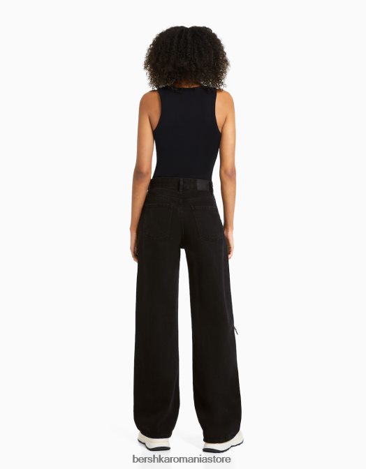 Bershka femei blugi rupti cu picioare largi din anii \'90 negru Z86D1604 îmbrăcăminte