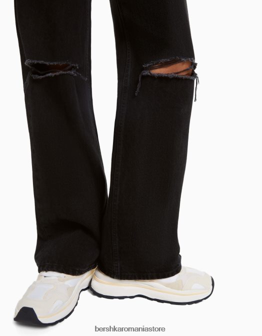 Bershka femei blugi rupti cu picioare largi din anii \'90 negru Z86D1604 îmbrăcăminte