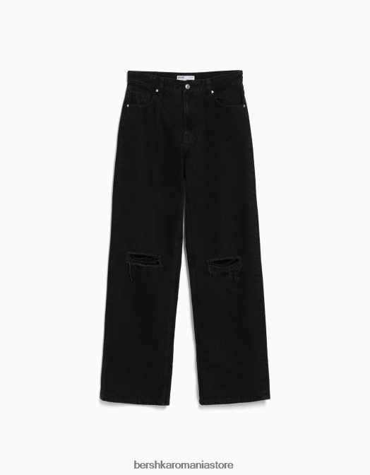 Bershka femei blugi rupti cu picioare largi din anii \'90 negru Z86D1604 îmbrăcăminte