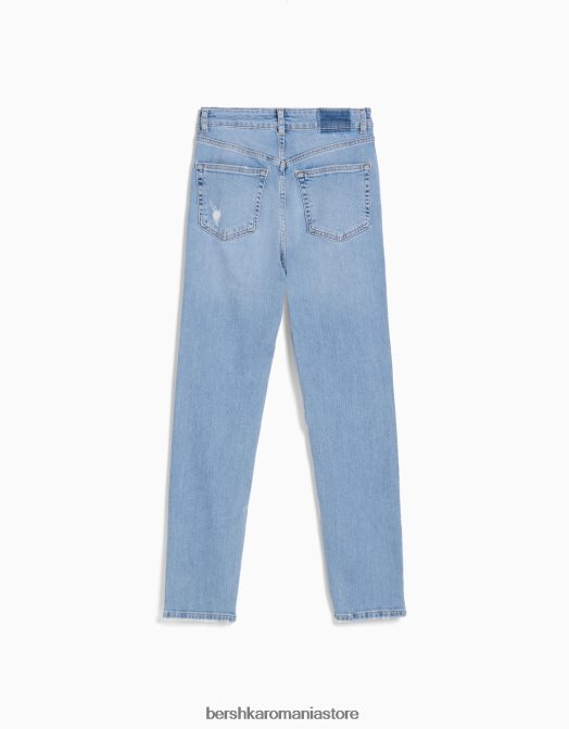 Bershka femei blugi rupti relax fit mom fit albastru deschis Z86D1594 îmbrăcăminte
