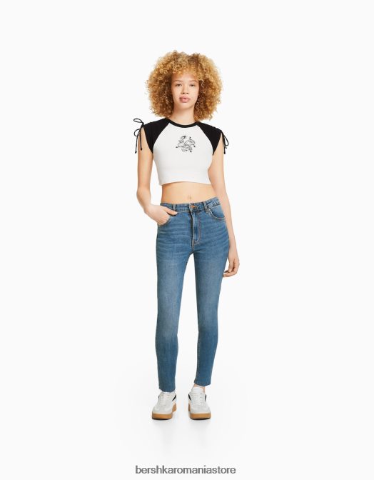 Bershka femei blugi skinny cu talie mare albastru Z86D1601 îmbrăcăminte