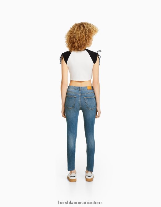 Bershka femei blugi skinny cu talie mare albastru Z86D1601 îmbrăcăminte