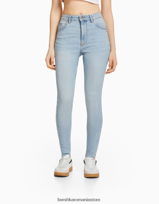 Bershka femei blugi skinny cu talie mare albastru deschis Z86D1603 îmbrăcăminte