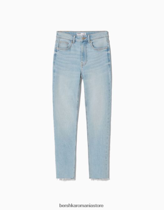 Bershka femei blugi skinny cu talie mare albastru deschis Z86D1603 îmbrăcăminte