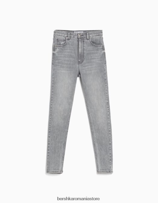 Bershka femei blugi skinny cu talie super mare gri Z86D1557 îmbrăcăminte