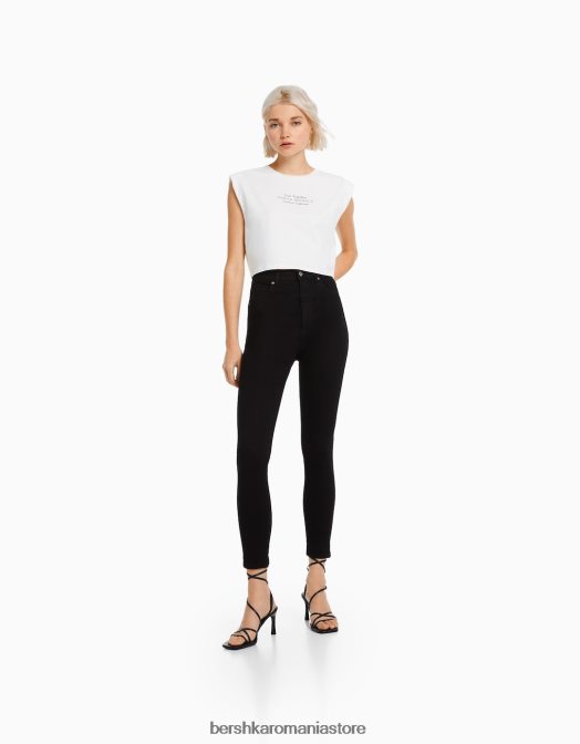 Bershka femei blugi skinny cu talie super mare negru Z86D1502 îmbrăcăminte