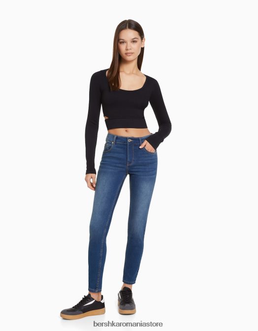 Bershka femei blugi skinny push-up albastru Z86D1562 îmbrăcăminte
