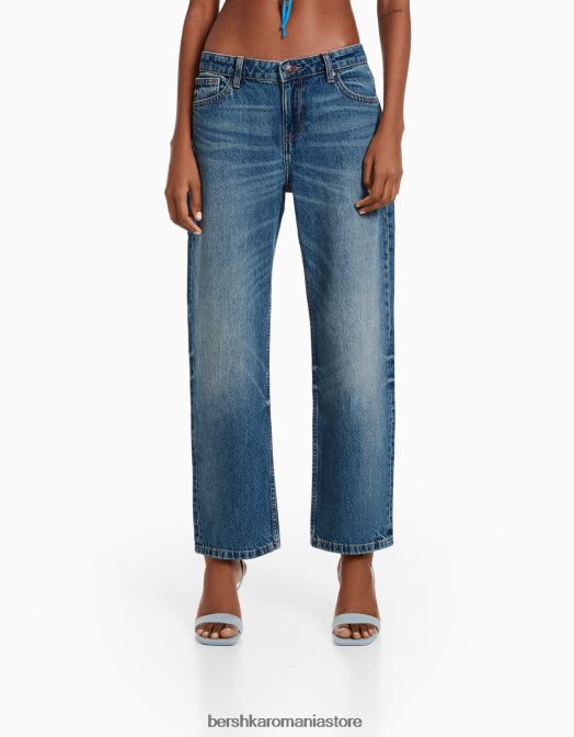 Bershka femei blugi tăiați cu picioare drepte cu talie joasă spălat albastru Z86D1550 îmbrăcăminte