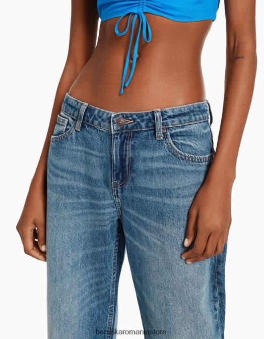 Bershka femei blugi tăiați cu picioare drepte cu talie joasă spălat albastru Z86D1550 îmbrăcăminte