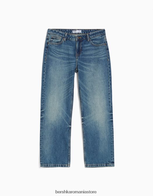 Bershka femei blugi tăiați cu picioare drepte cu talie joasă spălat albastru Z86D1550 îmbrăcăminte