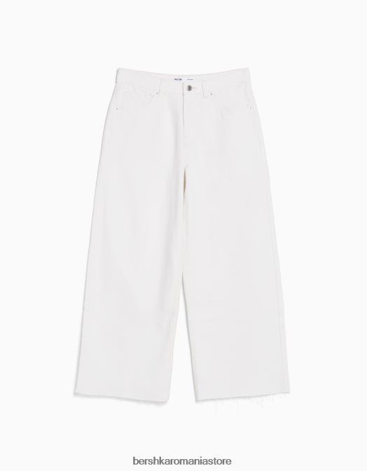 Bershka femei blugi tăiați cu picioare largi alb Z86D1517 îmbrăcăminte
