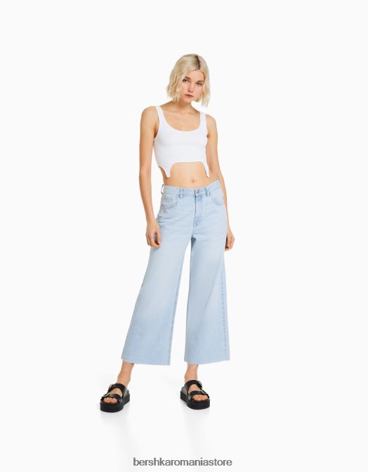 Bershka femei blugi tăiați cu picioare largi albastru deschis Z86D1515 îmbrăcăminte