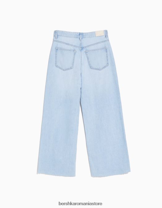 Bershka femei blugi tăiați cu picioare largi albastru deschis Z86D1515 îmbrăcăminte
