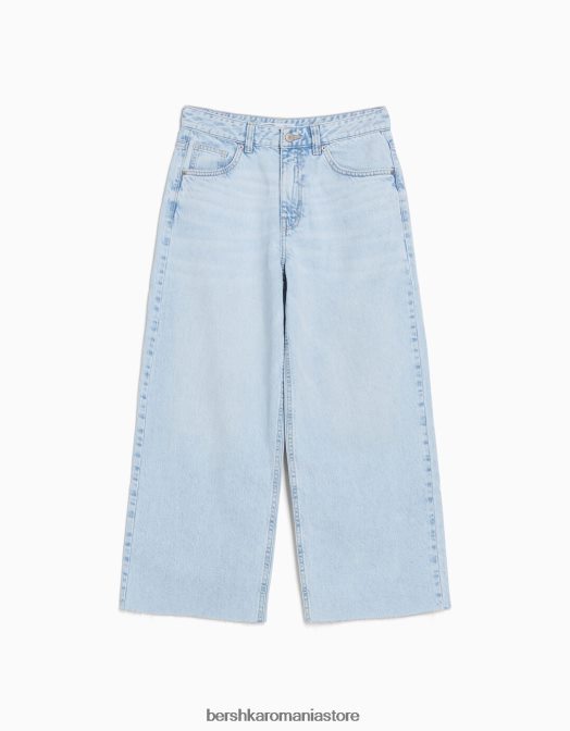 Bershka femei blugi tăiați cu picioare largi albastru deschis Z86D1515 îmbrăcăminte