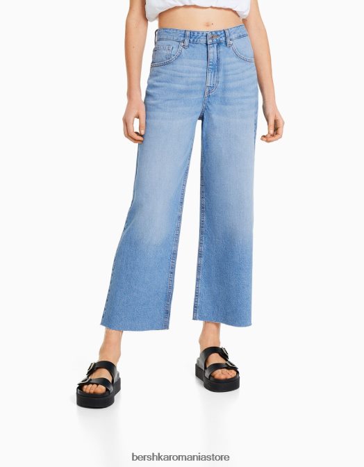 Bershka femei blugi tăiați cu picioare largi albastru deschis Z86D1516 îmbrăcăminte