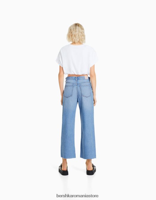 Bershka femei blugi tăiați cu picioare largi albastru deschis Z86D1516 îmbrăcăminte