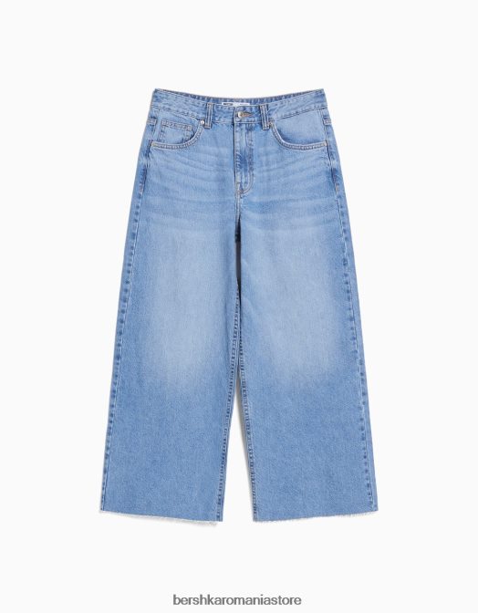Bershka femei blugi tăiați cu picioare largi albastru deschis Z86D1516 îmbrăcăminte