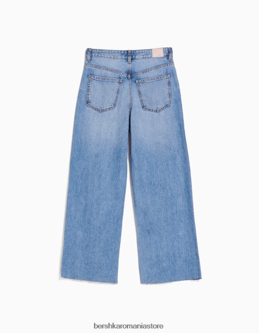 Bershka femei blugi tăiați cu picioare largi albastru deschis Z86D1516 îmbrăcăminte