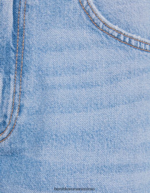 Bershka femei blugi tăiați cu picioare largi albastru deschis Z86D1516 îmbrăcăminte