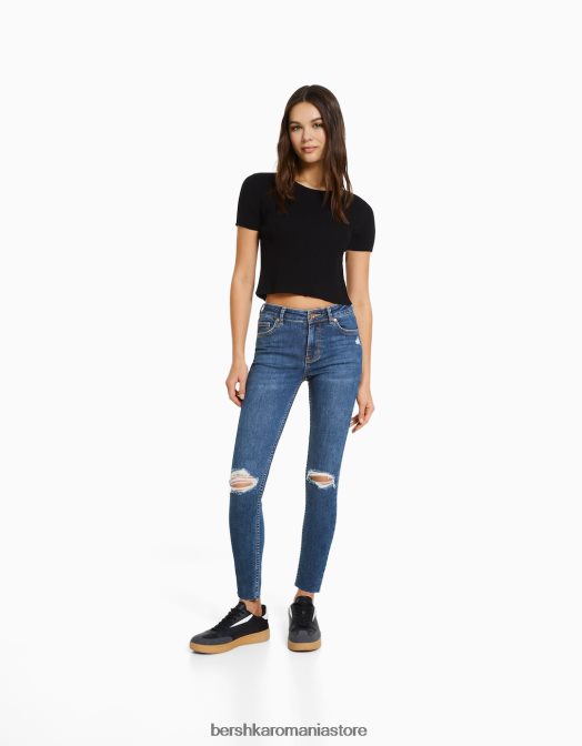 Bershka femei blugi vintage skinny cu talie joasă albastru Z86D1598 îmbrăcăminte